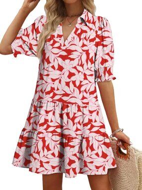 Chic Midi Summer Dress with Lapel Collar & Pleated Design - Casual Elegance